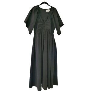 Tuckernuck Pomander Place Viviana Flutter Sleeves Black V-Neck Maxi Dress Sz XL